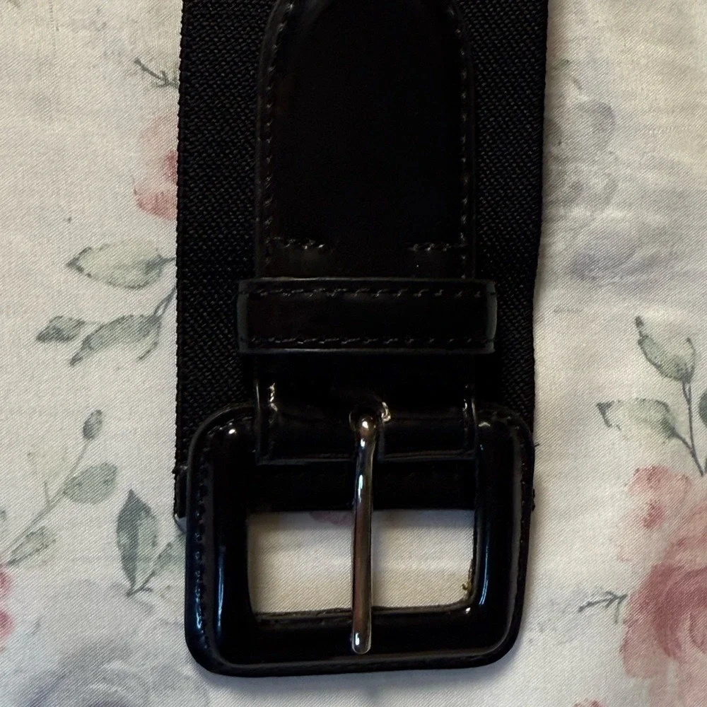 Chaps Wide Stretch Waist Belt‎ Black Patent Buckle L/XL 38